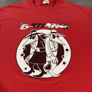 Vintage Spy Vs Spy Comic Cartoon Shirt Mens Large Red Black White Gun Bullethole